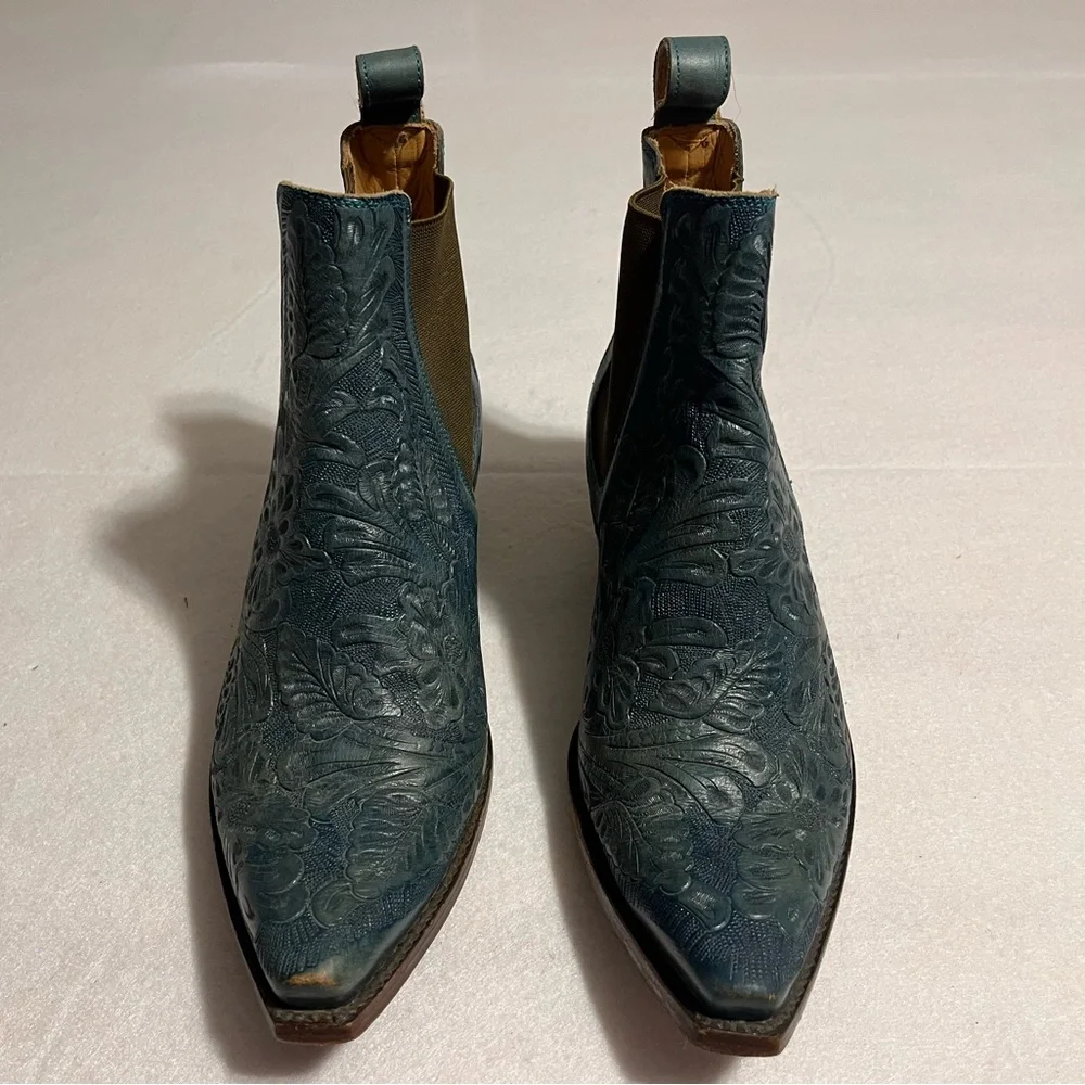 Old Gringo Boot Star Men’s 7D 9-150 Wyoming Blue Jeans TOOLED Leather Boots - Picture 7 of 13